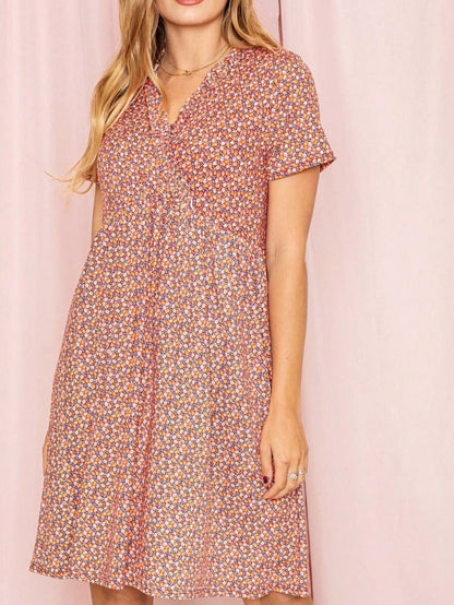 Boho Retro Sage Navy Pink Black Ditsy Floral Surplice Deep V Neck Band Waist Shirring Soft Swing Dress Small To 3 XL Plus