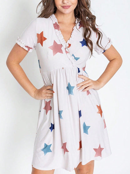 Boho Retro Sage Navy Pink Black Ditsy Floral Surplice Deep V Neck Band Waist Shirring Soft Swing Dress Small To 3 XL Plus