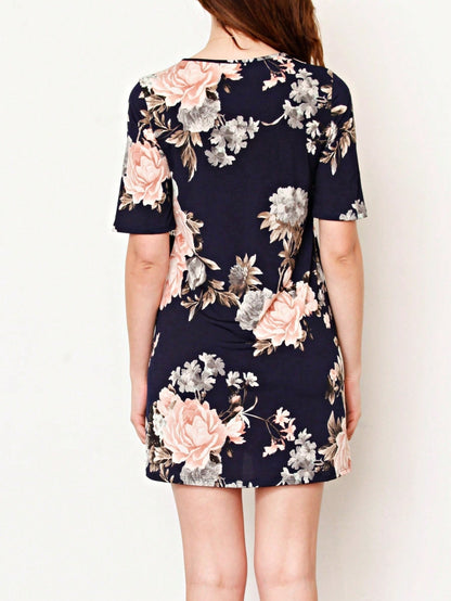 Boho Retro Vintage 60's Vibe Black Floral Tiered PomPom Trimmed Mini Dress