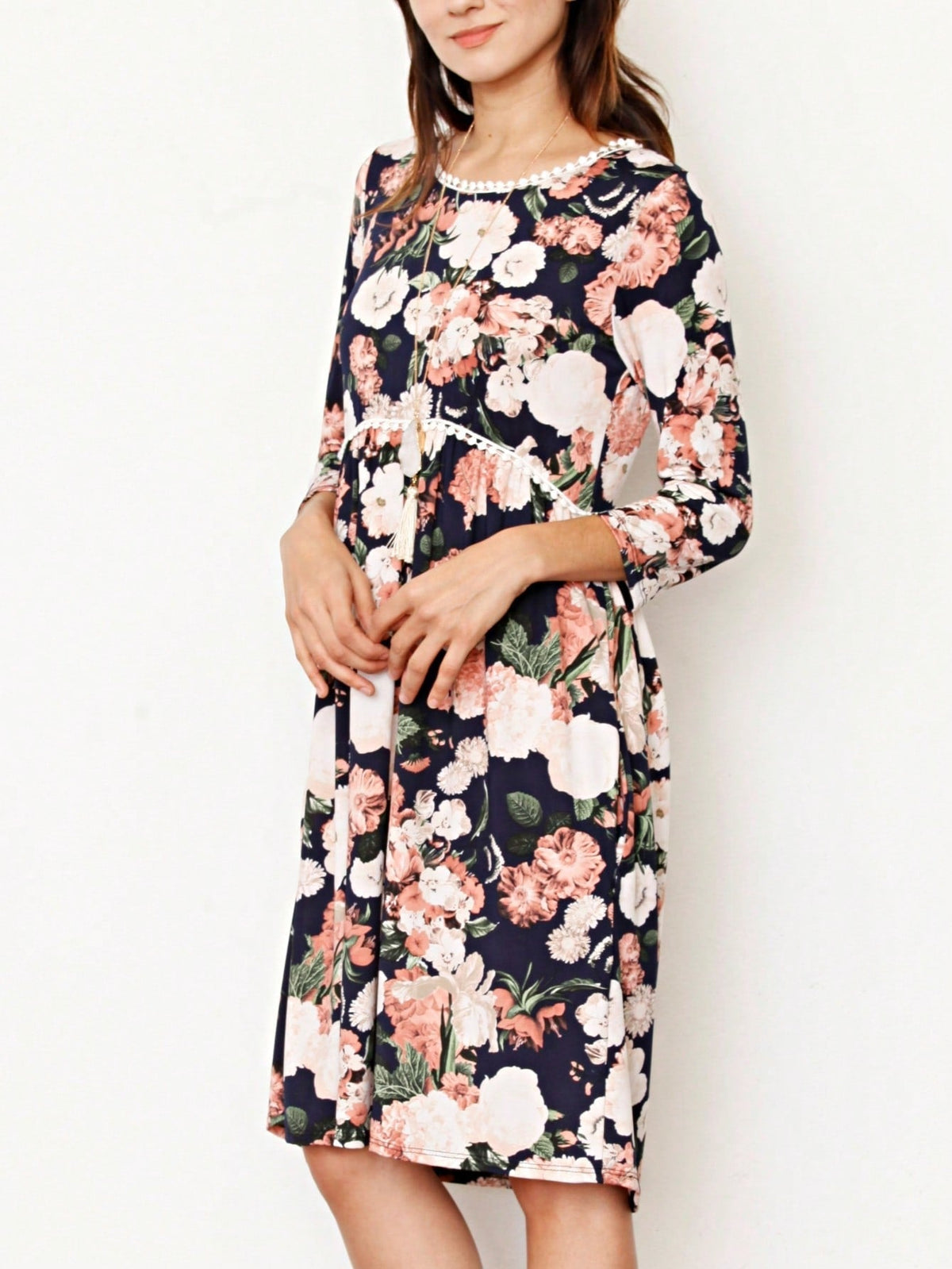Boho Retro Vintage 60's Vibe Black Floral Tiered PomPom Trimmed Mini Dress