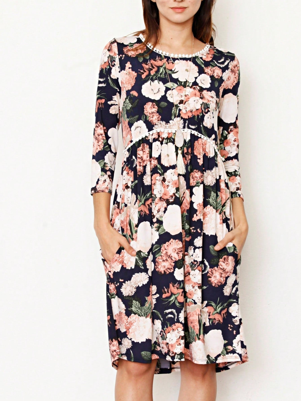 Boho Retro Vintage 60's Vibe Black Floral Tiered PomPom Trimmed Mini Dress