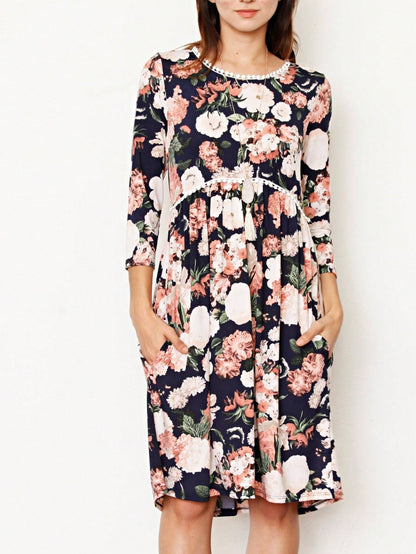 Boho Retro Vintage 60's Vibe Black Floral Tiered PomPom Trimmed Mini Dress