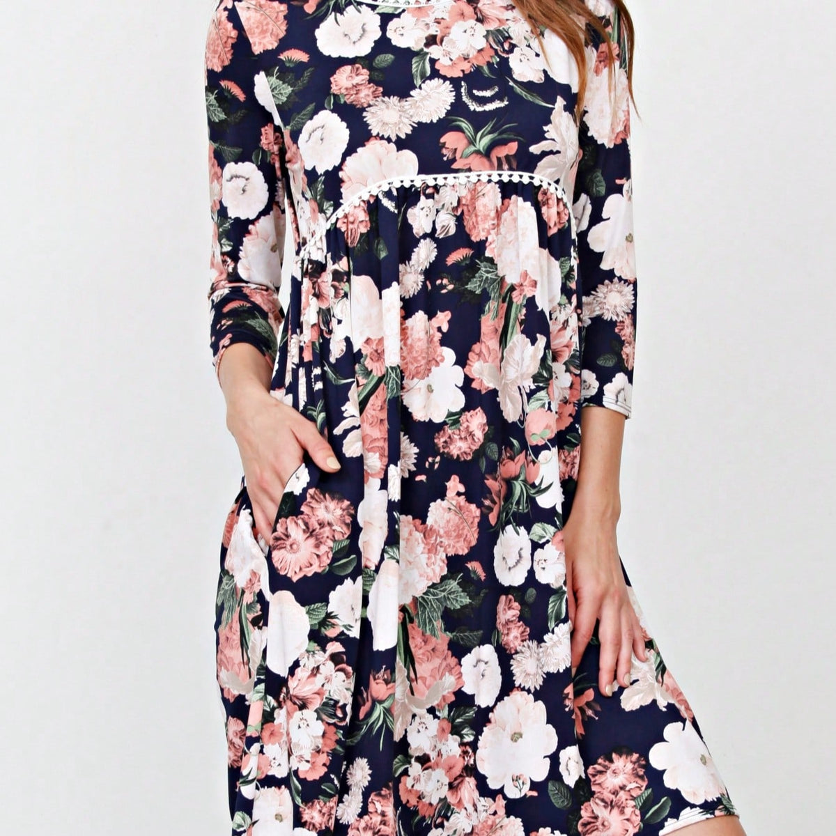 Boho Retro Vintage 60's Vibe Black Floral Tiered PomPom Trimmed Mini Dress