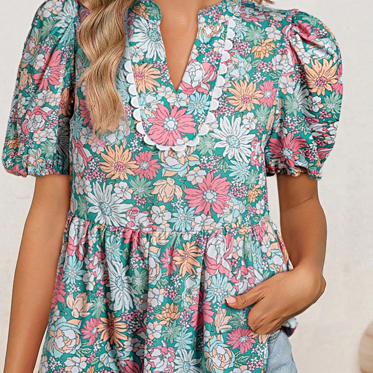 Boho Retro Vintage 60's Vibe Rose Red Floral Pleated Blue Stripe Dolman Bat Wing Ivory Whited Top Shirt Blouse