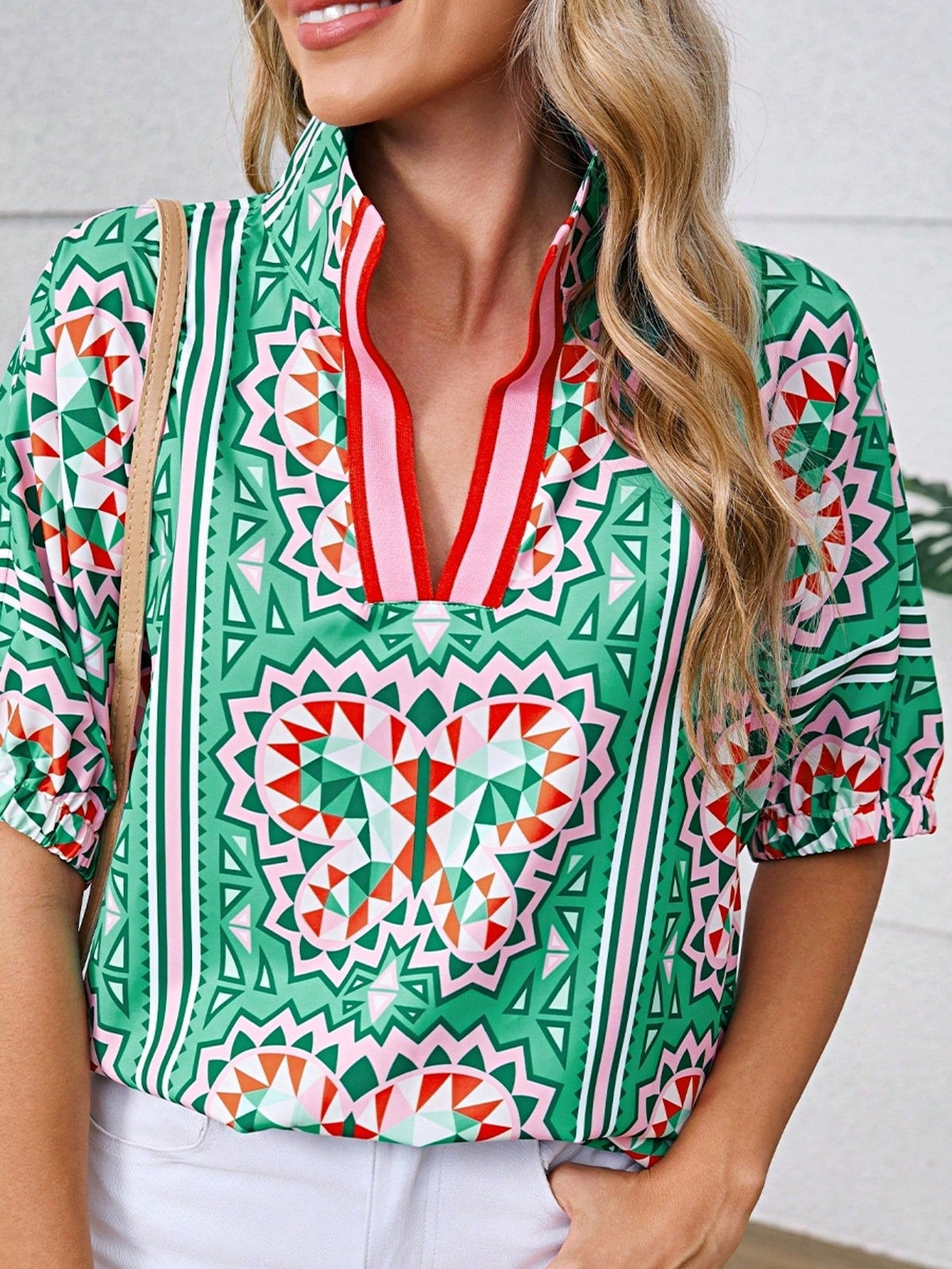 Boho Retro Vintage Viscose 90's Khaki Beige Apricot Ruffle V Neck Half Sleeve Loose Top Shirt Blouse