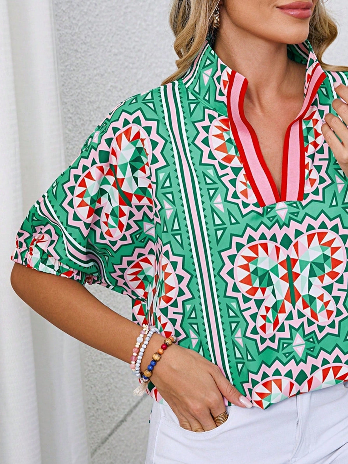 Boho Retro Vintage Viscose 90's Khaki Beige Apricot Ruffle V Neck Half Sleeve Loose Top Shirt Blouse