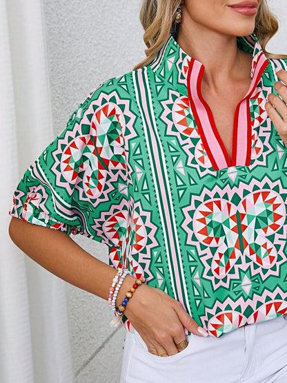Boho Retro Vintage Viscose 90's Khaki Beige Apricot Ruffle V Neck Half Sleeve Loose Top Shirt Blouse