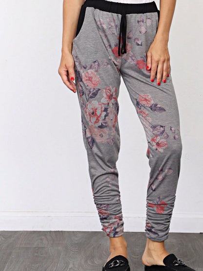 Boho Retro 90's Tie Dye Pink Blue Solid Olive Navy Black Charcoal  Grey Shirred Ruched Cuff  Jogger Pants With Drawstring And Pocket