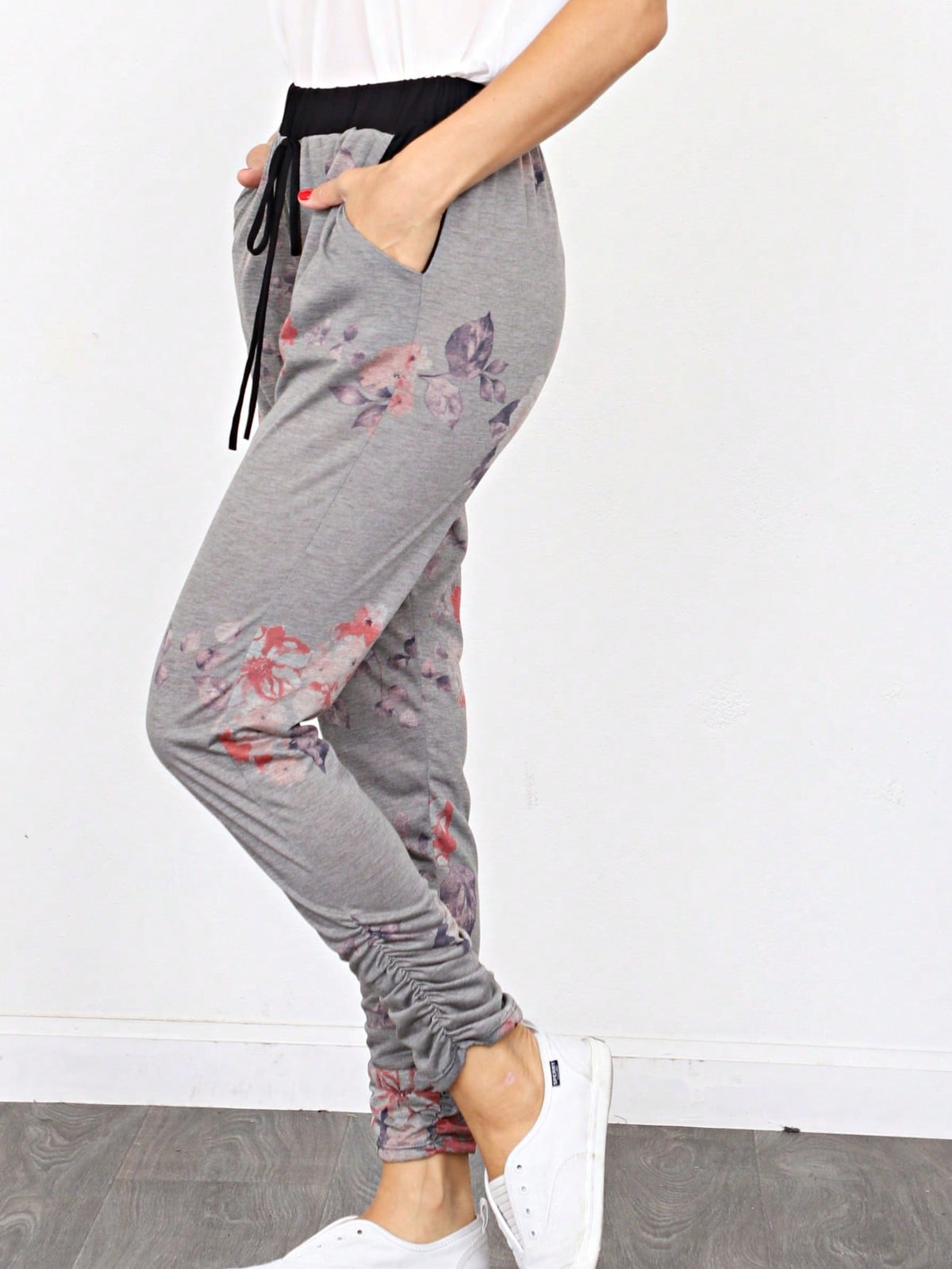 Boho Retro 90's Tie Dye Pink Blue Solid Olive Navy Black Charcoal  Grey Shirred Ruched Cuff  Jogger Pants With Drawstring And Pocket