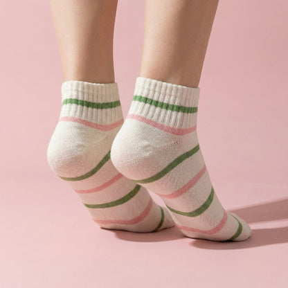 Anna-Kaci 5 Pairs Women's Low Cut Ankle Socks with Polka Dot and Stripe Patterns Soft Cotton Anti-Pilling Casual Everyday Style