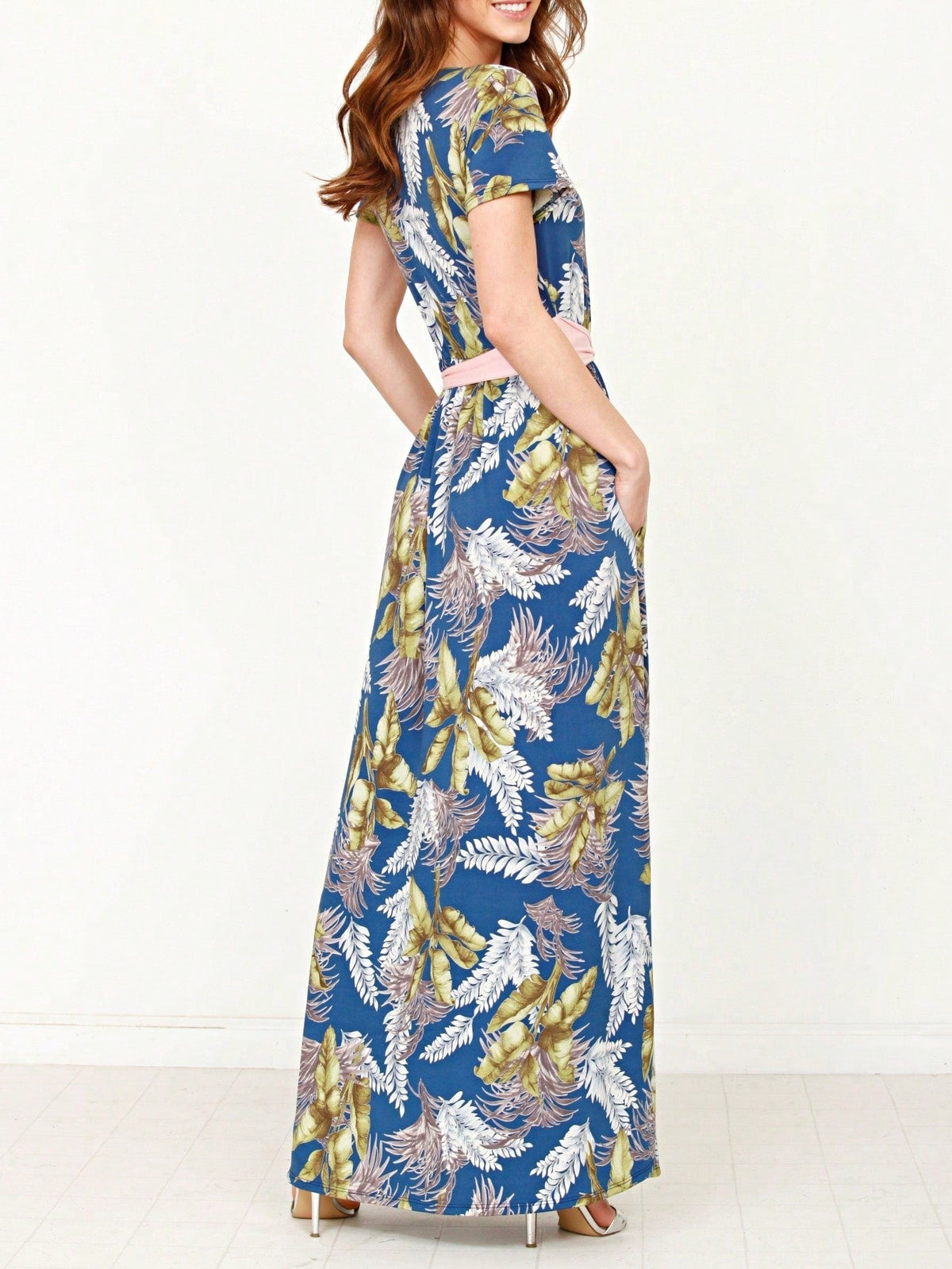 Boho Retro Polka Dot Rayon Mix Casual  Maxi Dress With Folded Cap Sleeve Side Pockets Versatile Summer Dress For Women