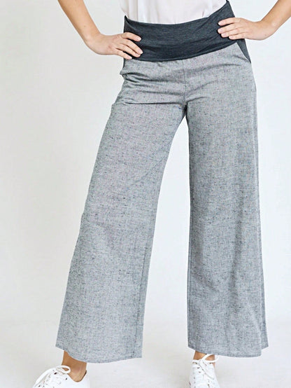 Boho Solid Fold Over Lounge Pants  Plain Bermuda Midi Casual Linen With Pocket Pants
