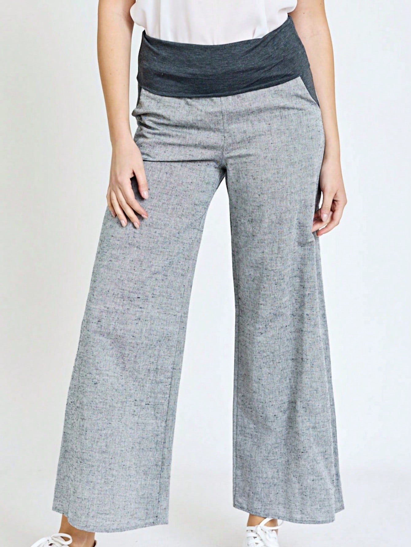 Boho Solid Fold Over Lounge Pants  Plain Bermuda Midi Casual Linen With Pocket Pants