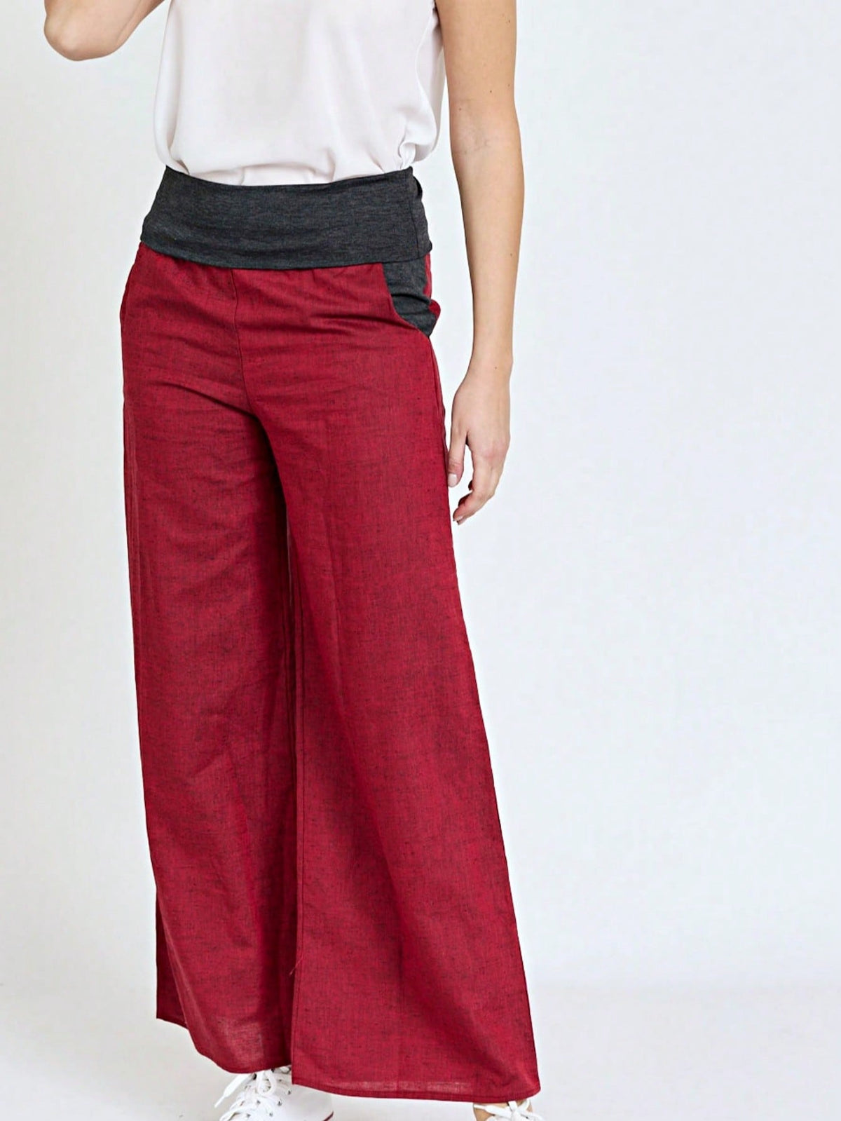 Boho Solid Fold Over Lounge Pants  Plain Bermuda Midi Casual Linen With Pocket Pants