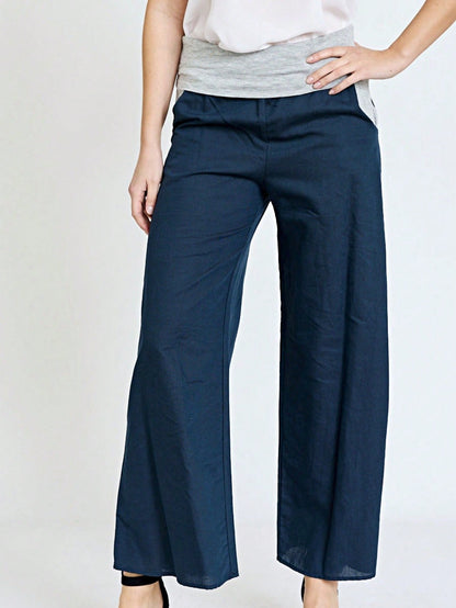 Boho Solid Fold Over Lounge Pants  Plain Bermuda Midi Casual Linen With Pocket Pants