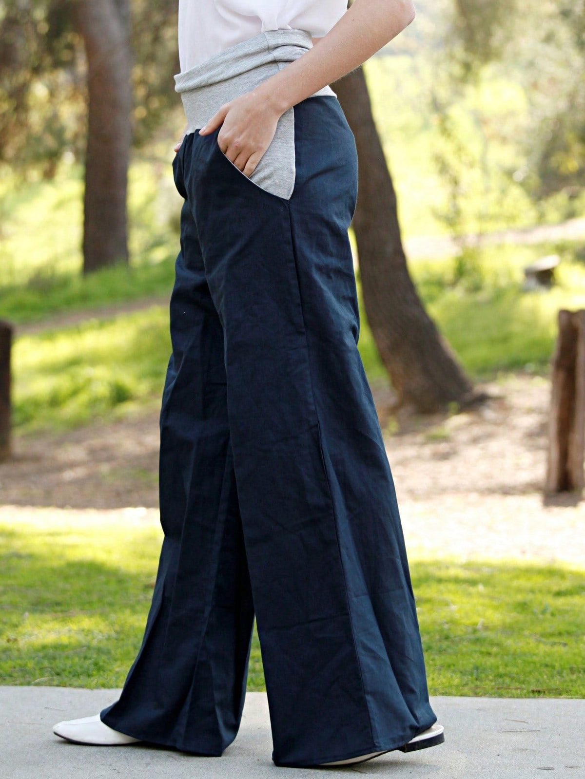 Boho Solid Fold Over Lounge Pants  Plain Bermuda Midi Casual Linen With Pocket Pants