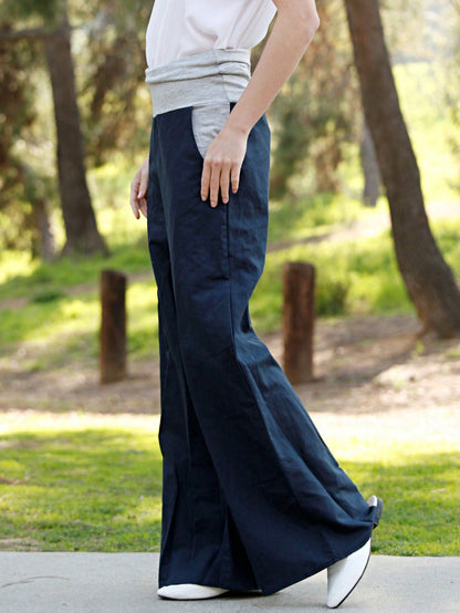 Boho Solid Fold Over Lounge Pants  Plain Bermuda Midi Casual Linen With Pocket Pants