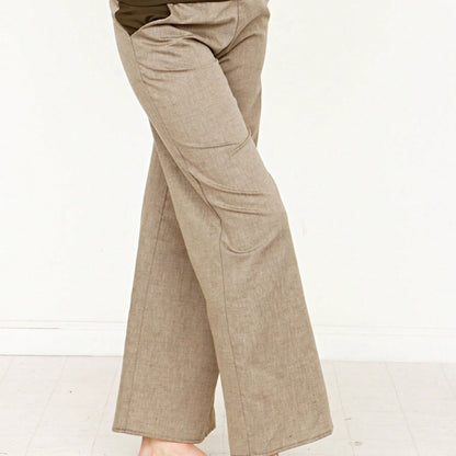 Boho Solid Fold Over Lounge Pants  Plain Bermuda Midi Casual Linen With Pocket Pants