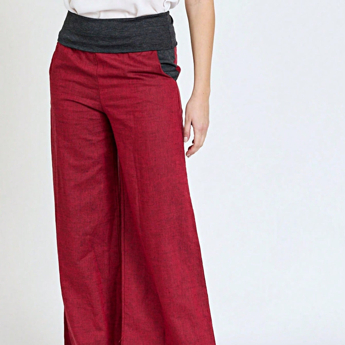 Boho Solid Fold Over Lounge Pants  Plain Bermuda Midi Casual Linen With Pocket Pants