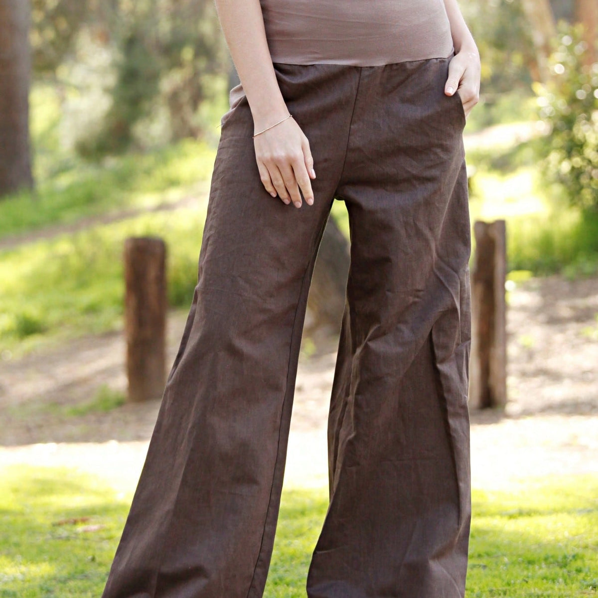 Boho Solid Fold Over Lounge Pants  Plain Bermuda Midi Casual Linen With Pocket Pants