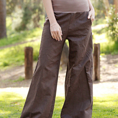 Boho Solid Fold Over Lounge Pants  Plain Bermuda Midi Casual Linen With Pocket Pants