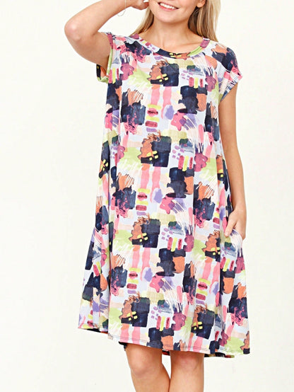 Boho Retro Classic Cap Sleeve Raglan Contrast  Stripe Green Red Navy Pink Grey Tunic Dress