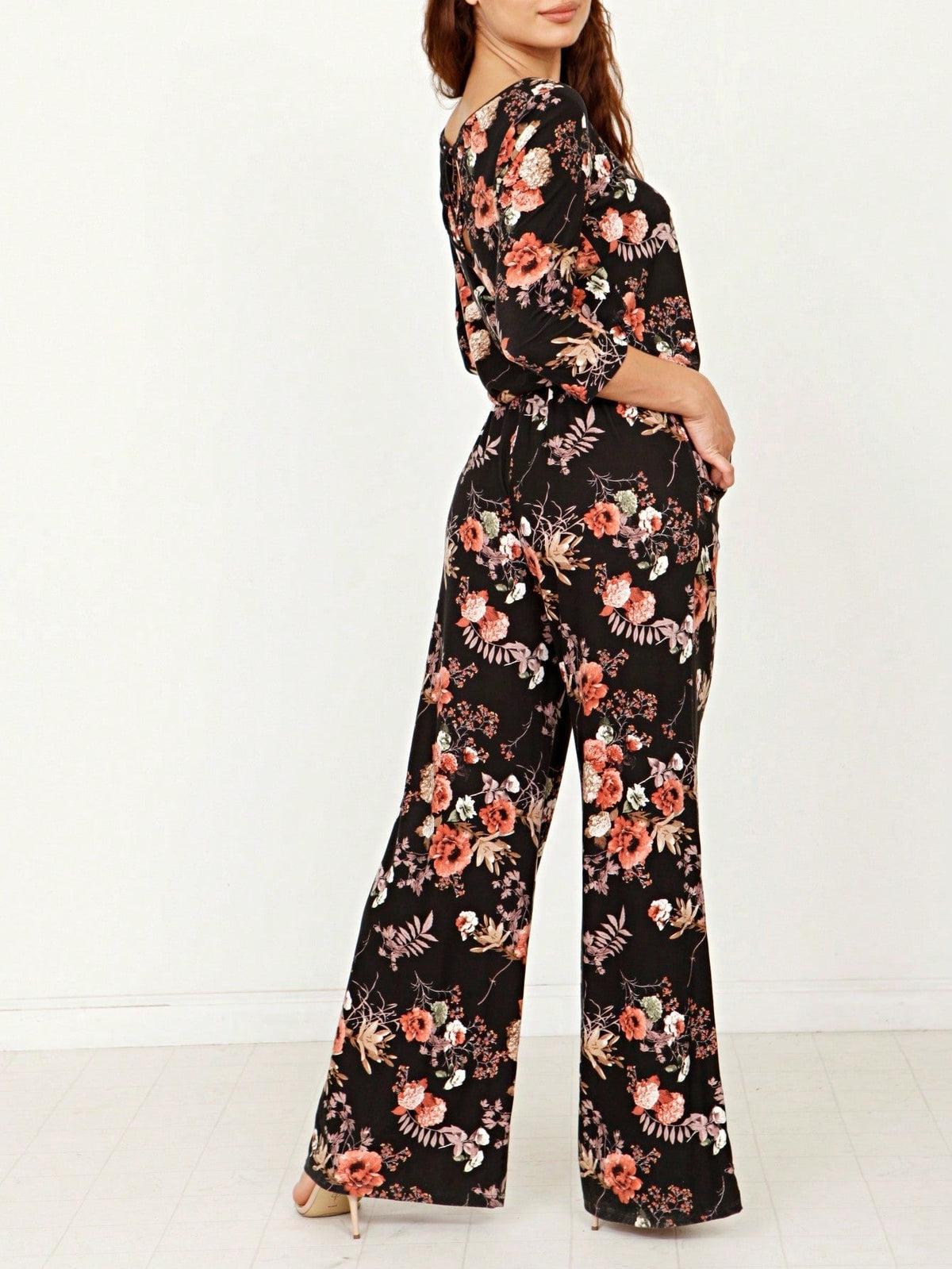 Boho Casual Beige Blue Floral Leaf Tank Cami One Shoulder Ruffle Wide Leg Jumpsuit Small To 3 XL PLUS