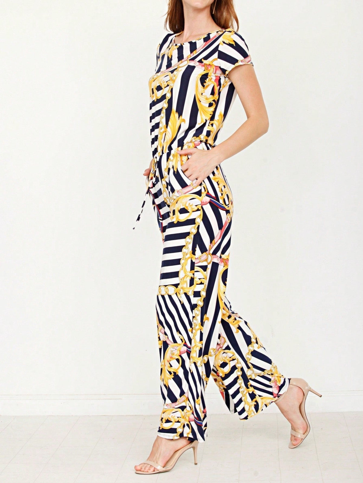 Boho Casual Beige Blue Floral Leaf Tank Cami One Shoulder Ruffle Wide Leg Jumpsuit Small To 3 XL PLUS