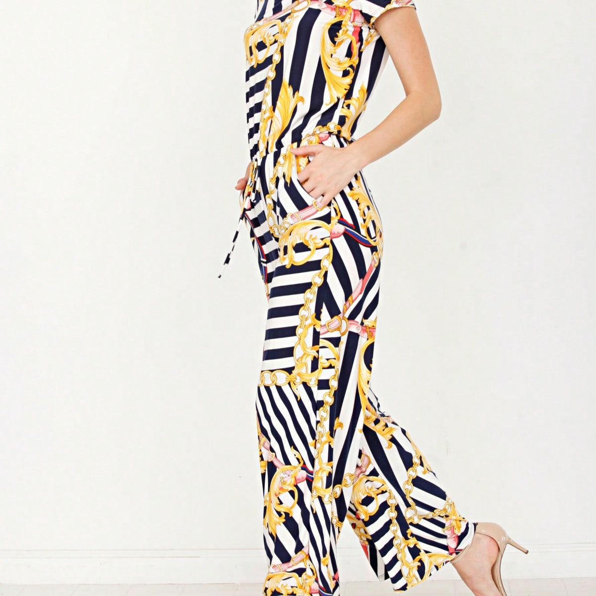 Boho Casual Beige Blue Floral Leaf Tank Cami One Shoulder Ruffle Wide Leg Jumpsuit Small To 3 XL PLUS