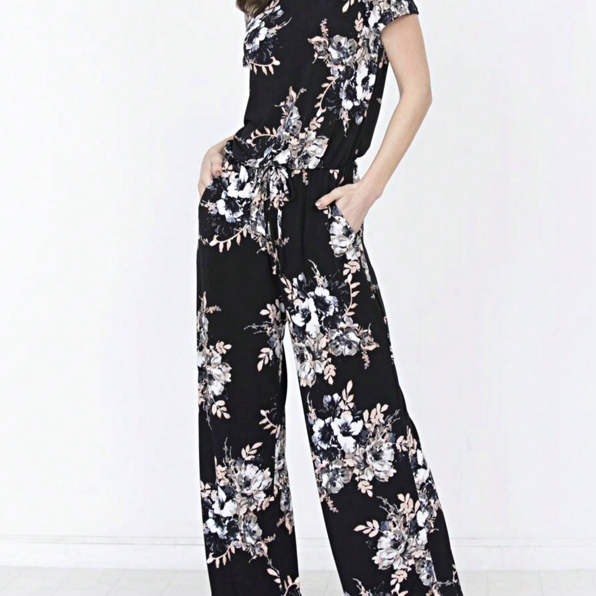 Boho Casual Beige Blue Floral Leaf Tank Cami One Shoulder Ruffle Wide Leg Jumpsuit Small To 3 XL PLUS