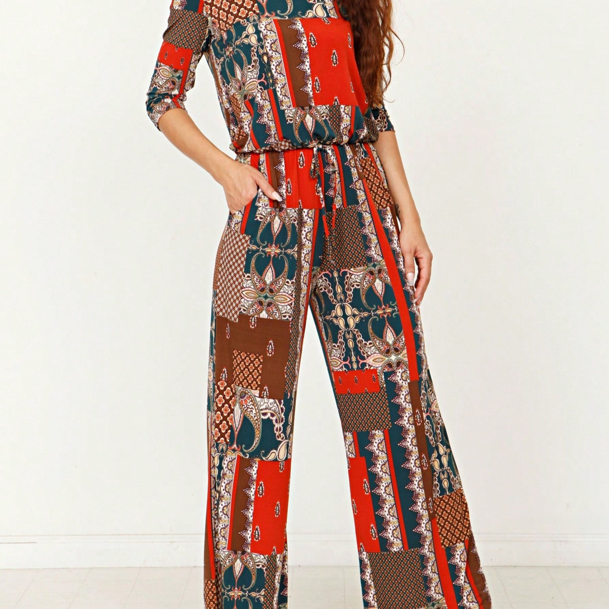 Boho Casual Beige Blue Floral Leaf Tank Cami One Shoulder Ruffle Wide Leg Jumpsuit Small To 3 XL PLUS
