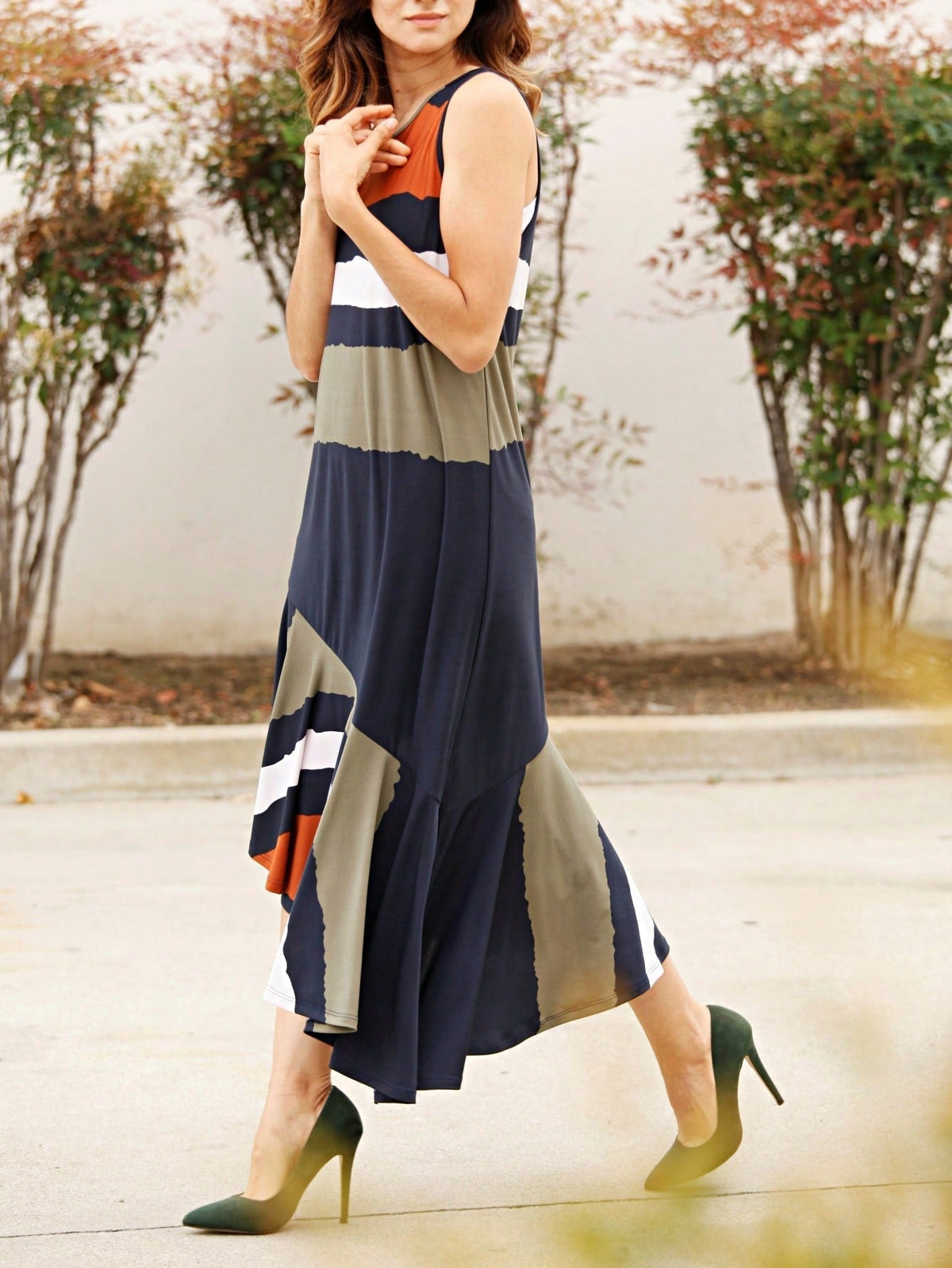 Boho Retro Kelly Green One Shoulder Rayon Ruffle Bottom Flounce Summer Cool Sleeve Midi Tiered Dress