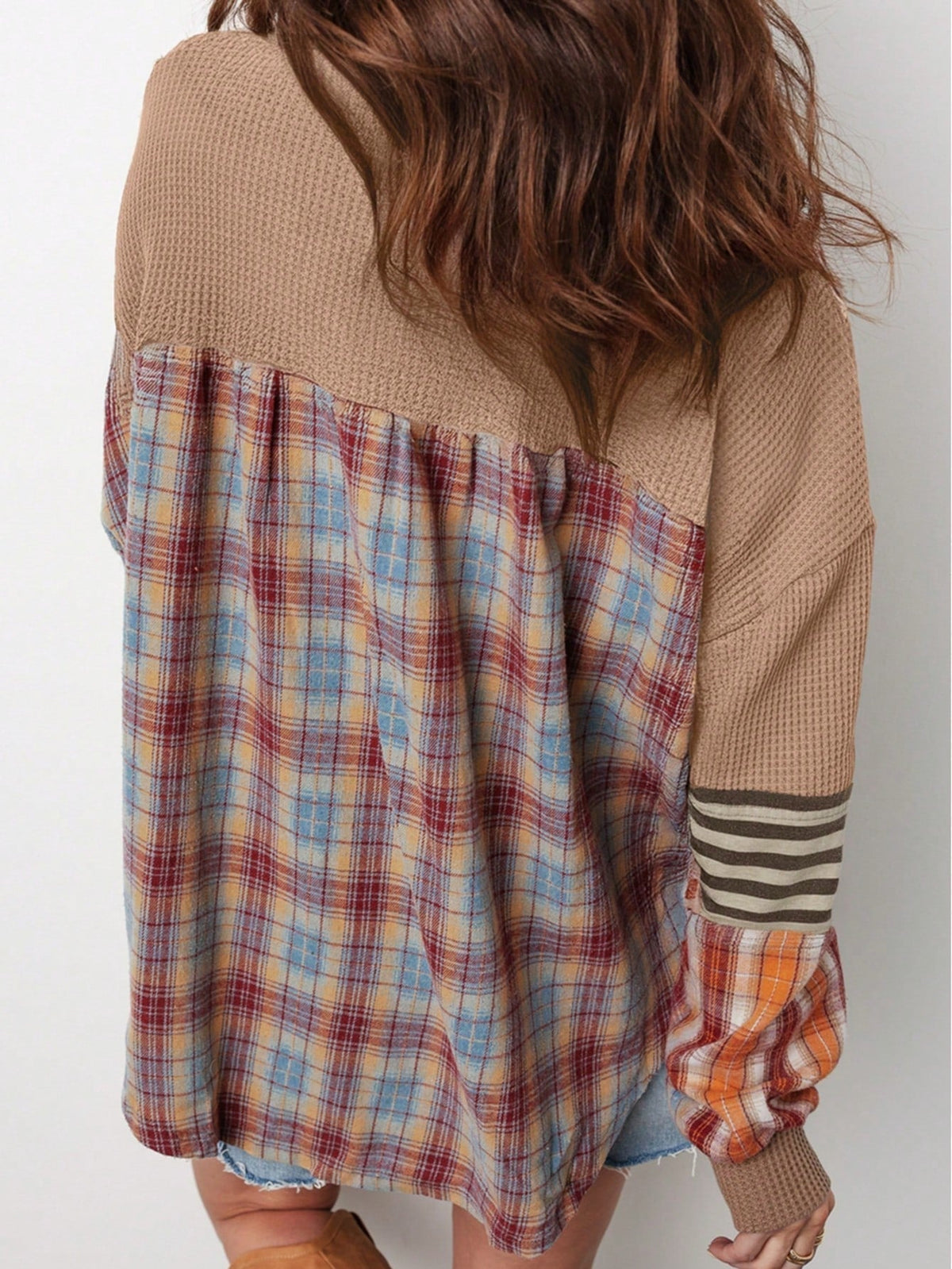 Boho Retro Vintage 90's Stripe Cotton Drop Shoulder Over Size V Neck Rugby  Preppy Shirt  Top Pullover Sweater