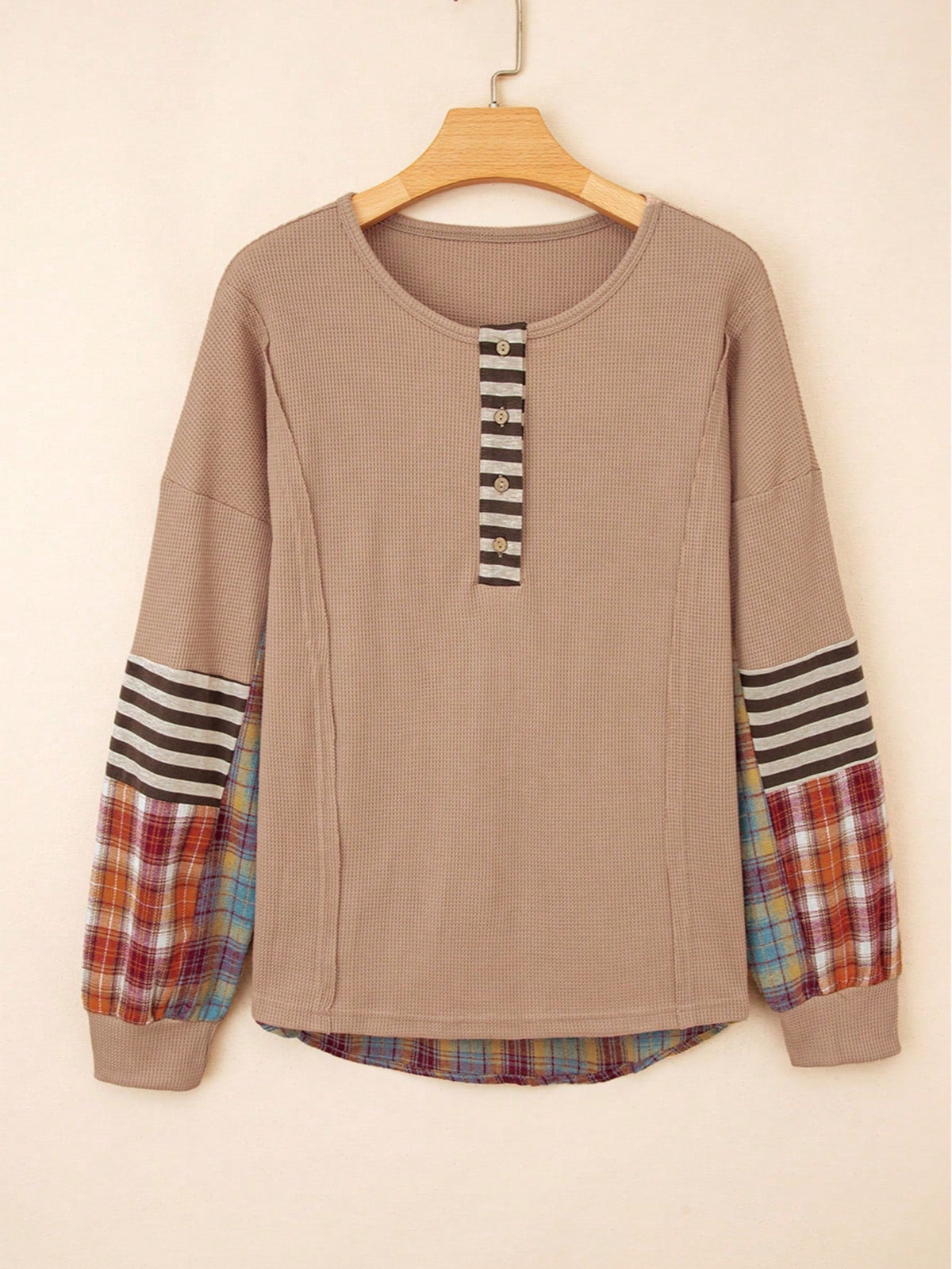 Boho Retro Vintage 90's Stripe Cotton Drop Shoulder Over Size V Neck Rugby  Preppy Shirt  Top Pullover Sweater