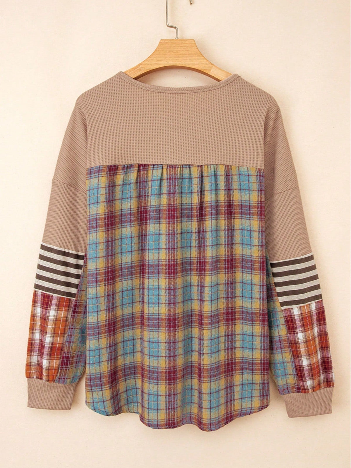 Boho Retro Vintage 90's Stripe Cotton Drop Shoulder Over Size V Neck Rugby  Preppy Shirt  Top Pullover Sweater