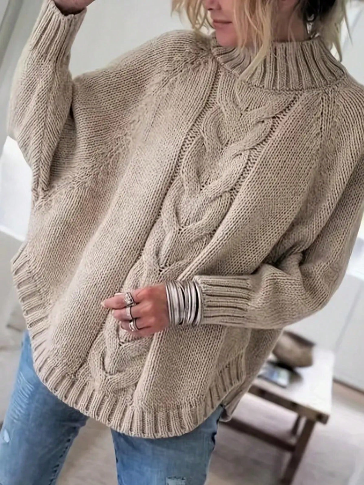 Boho Retro Vintage 60's  Drop Shoulder Wide Kimono Camouflage Marble Acid Sleeve Stripe Eyelet Overs Sized  Sweater Knit Hood Pullover Hodie