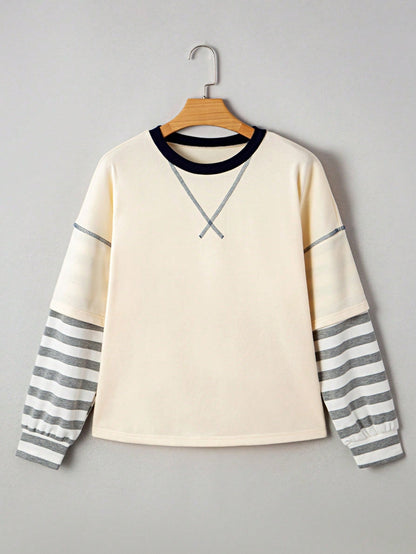 Boho Retro Vintage 90's Stripe Cotton Drop Shoulder Over Size V Neck Rugby  Preppy Shirt  Top Pullover Sweater