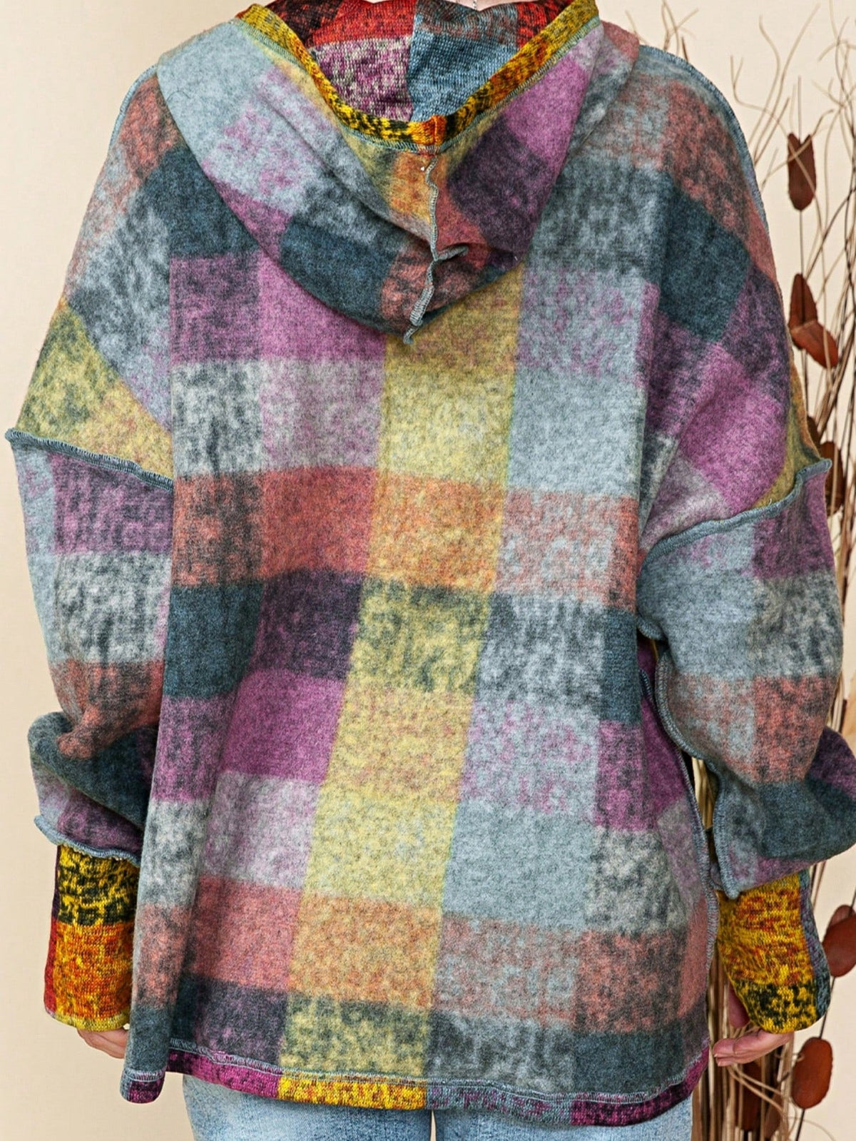 Boho Retro Vintage 60's  Drop Shoulder Wide Kimono Camouflage Marble Acid Sleeve Stripe Eyelet Overs Sized  Sweater Knit Hood Pullover Hodie