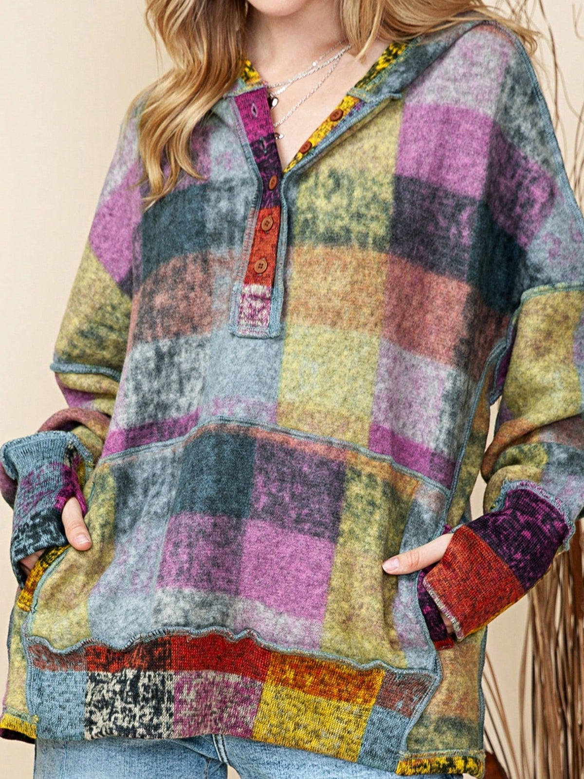Boho Retro Vintage 60's  Drop Shoulder Wide Kimono Camouflage Marble Acid Sleeve Stripe Eyelet Overs Sized  Sweater Knit Hood Pullover Hodie