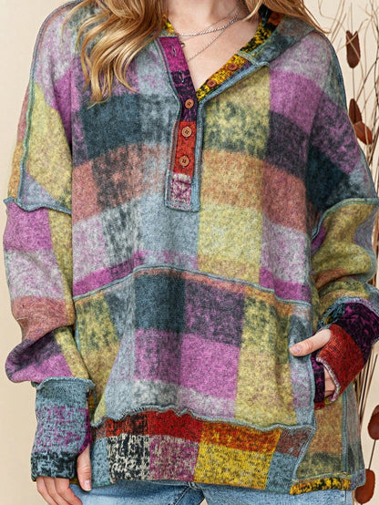 Boho Retro Vintage 60's  Drop Shoulder Wide Kimono Camouflage Marble Acid Sleeve Stripe Eyelet Overs Sized  Sweater Knit Hood Pullover Hodie