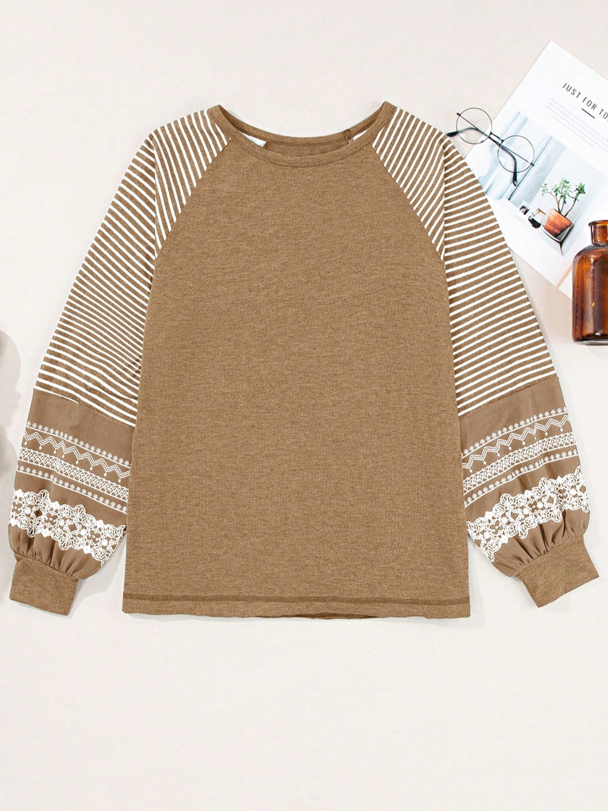 Boho Retro Dolman 60's Color Block Lace Color Block Lantern Sleeve Style Viscose Mixed Long Sleeve Shirt Top Small To 2XL Plus