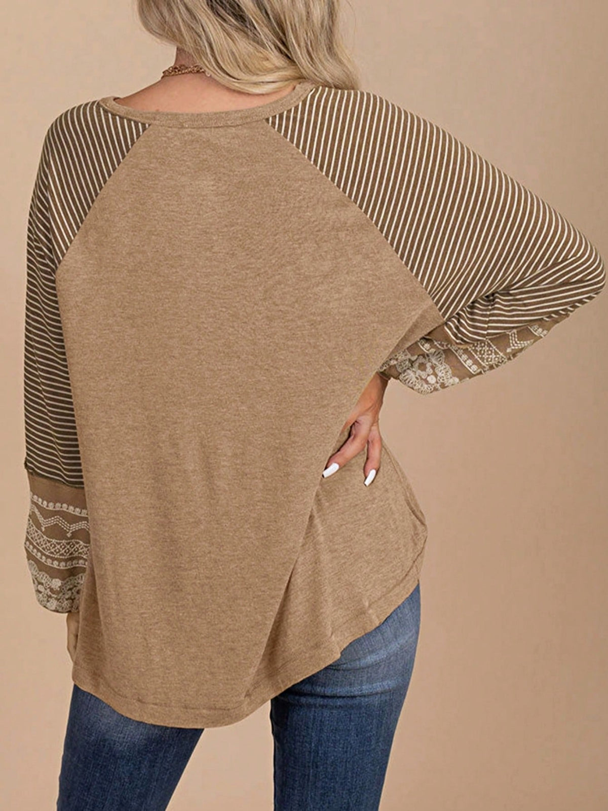 Boho Retro Dolman 60's Color Block Lace Color Block Lantern Sleeve Style Viscose Mixed Long Sleeve Shirt Top Small To 2XL Plus