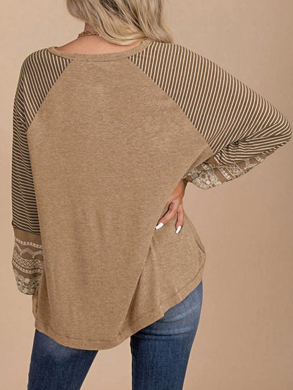 Boho Retro Dolman 60's Color Block Lace Color Block Lantern Sleeve Style Viscose Mixed Long Sleeve Shirt Top Small To 2XL Plus