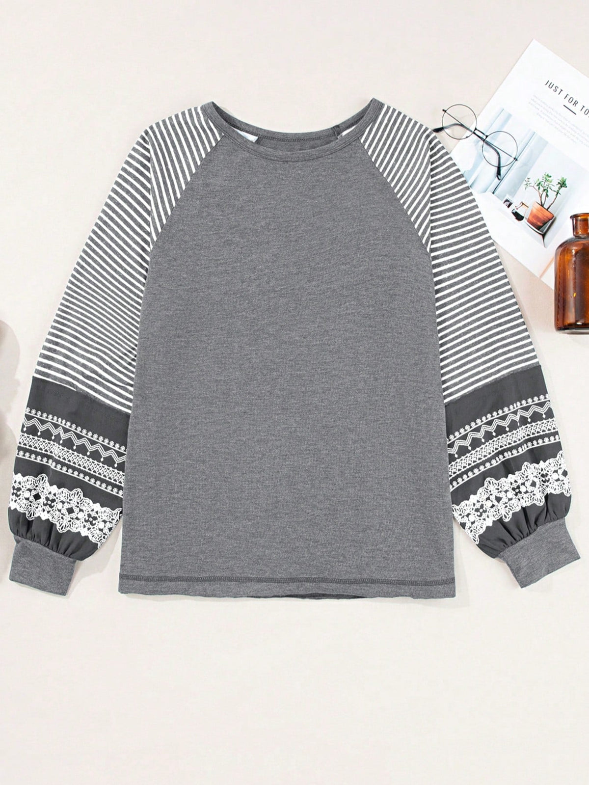 Boho Retro Dolman 60's Color Block Lace Color Block Lantern Sleeve Style Viscose Mixed Long Sleeve Shirt Top Small To 2XL Plus