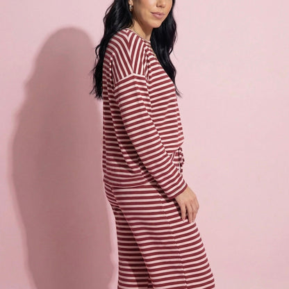 Anna-Kaci Women's 2-Piece Set Long Sleeve Striped Pajama Top and Relaxed Fit Lounge Pants with Soft Stretch Fabric