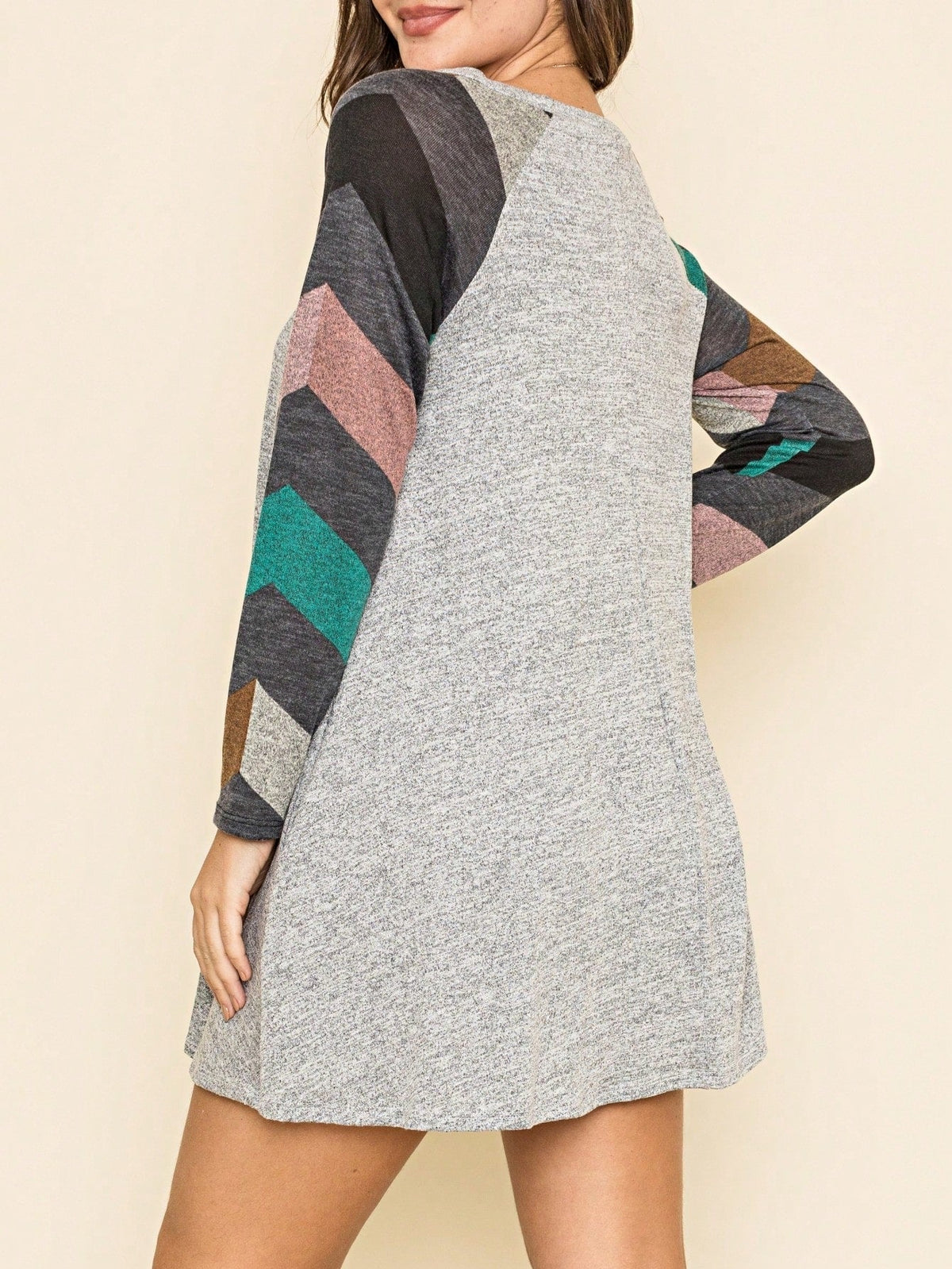 Boho Retro Classic Cap Sleeve Raglan Contrast  Stripe Green Red Navy Pink Grey Tunic Dress