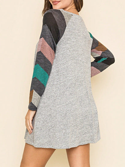 Boho Retro Classic Cap Sleeve Raglan Contrast  Stripe Green Red Navy Pink Grey Tunic Dress