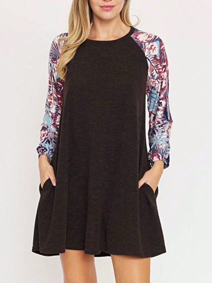 Boho Retro Classic Cap Sleeve Raglan Contrast  Stripe Green Red Navy Pink Grey Tunic Dress