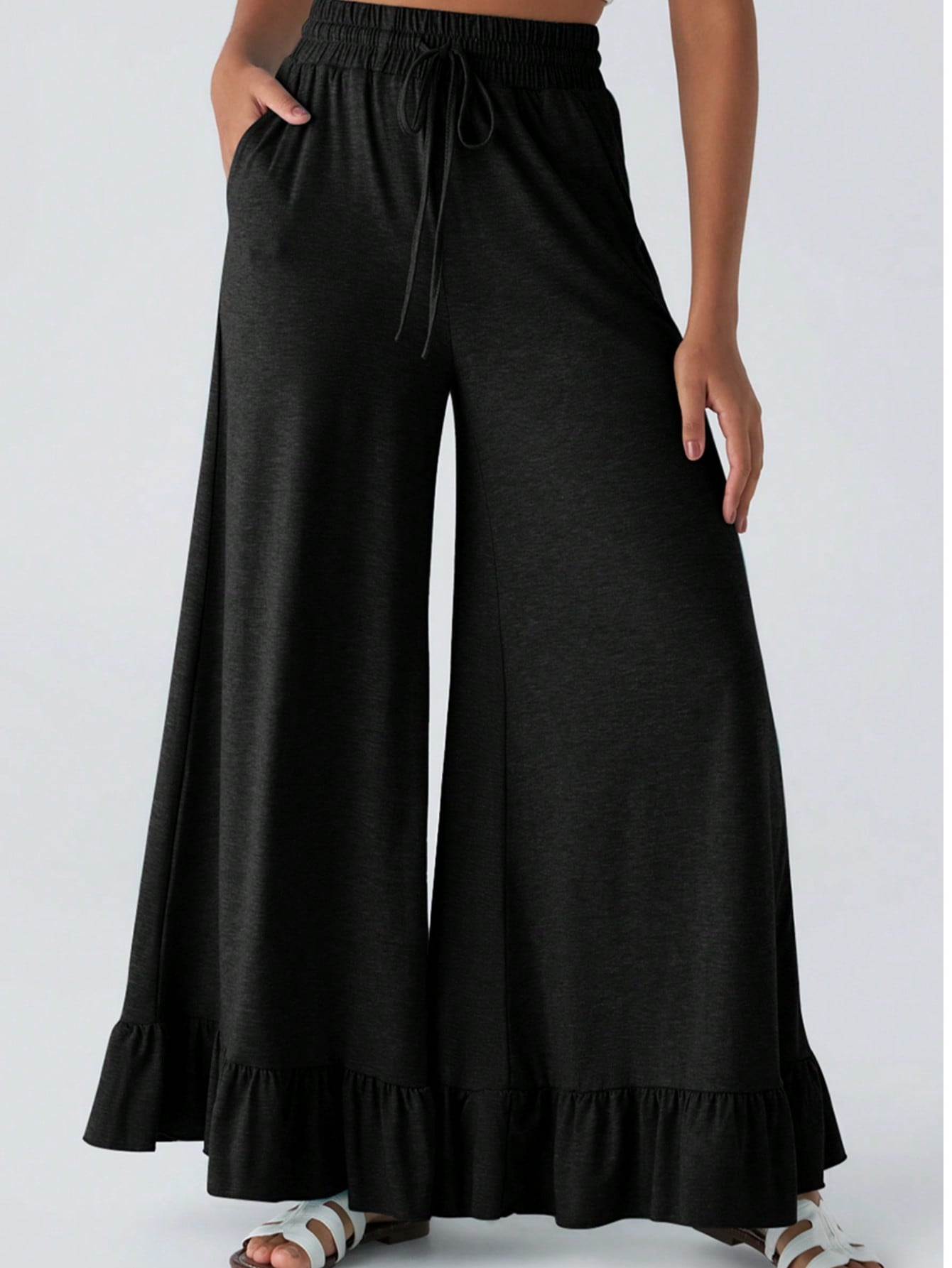 Boho Retro 90's Solid Black  Charcoal Viscose Shape High Waist Flared Leggings Pants
