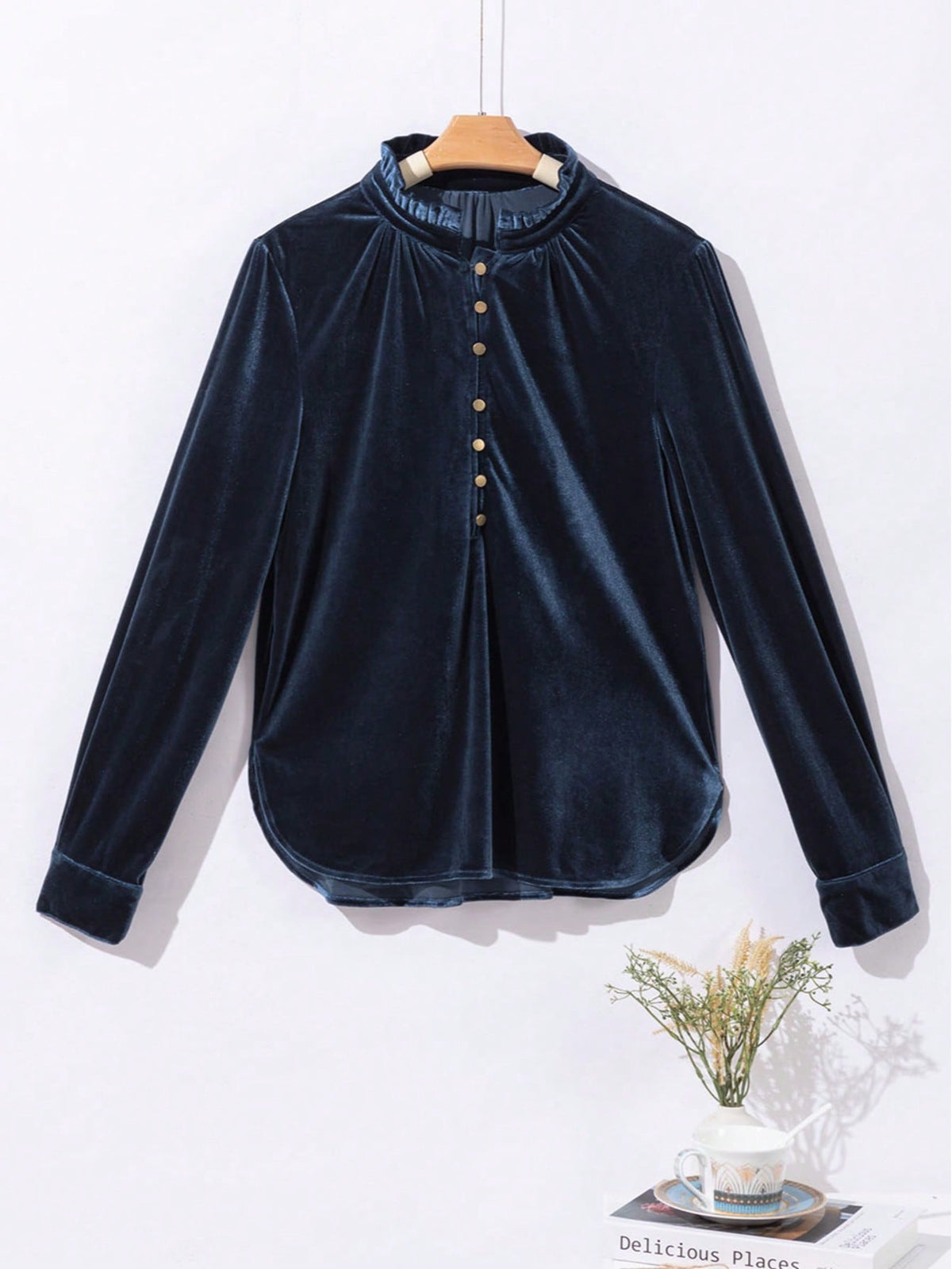 Boho Retro Vintage 60's Velvet Velour Red Grey Charcoal Drop Sleeve Balloon Puff Loose Party Shirt Blouse